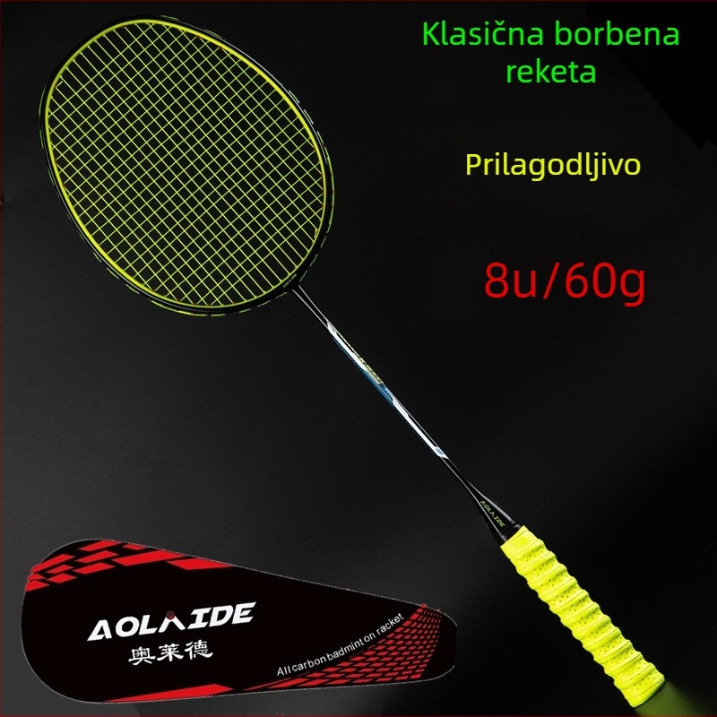 Olide badminton raketa, potpuno karbonska vlakna, jednostruka raketa, za odrasle, ofenzivnog tipa, lagana, profesionalna do srednje razine