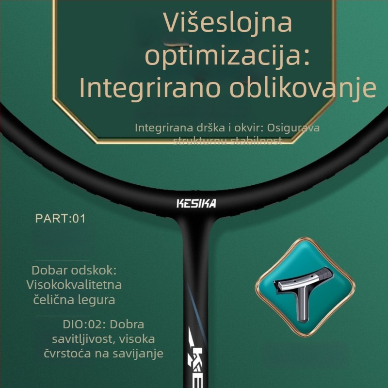 Koska K2100 jednopolna raketa za badminton, izdržljiv dvostruki set raketa, uključuje 3 shuttlecocka