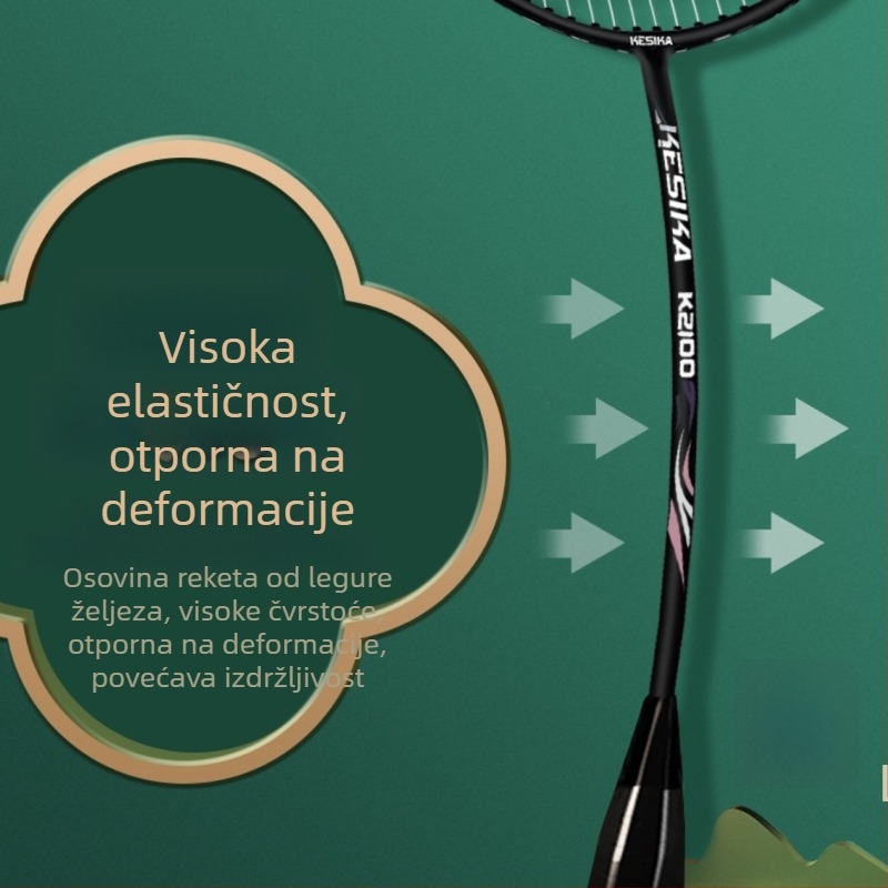 Koska K2100 jednopolna raketa za badminton, izdržljiv dvostruki set raketa, uključuje 3 shuttlecocka