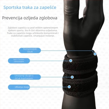Steznik za zglob s dvostrukim remenom, podesiv, prozračan TFCC zaštita, za badminton i tenis