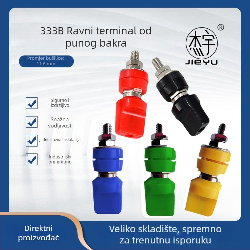 333B Terminal blok, 6 mm bakrena šipka, plosni poklopac terminala, 4 mm banana utičnica, 50 A visokog strujnog opterećenja