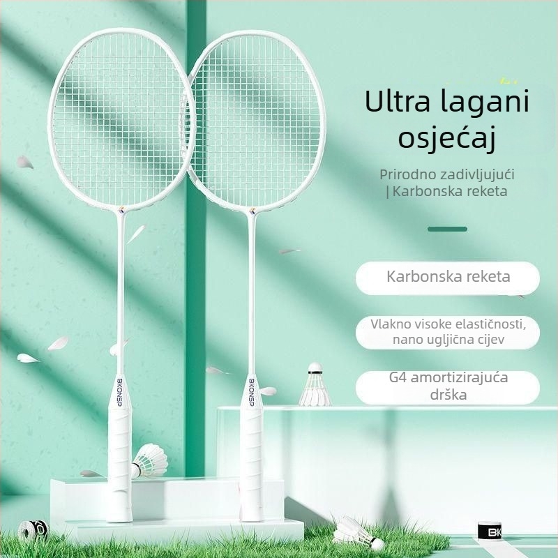 Profesionalni set badminton raketa za natjecanja, okvir od titanij legure, izdržljiv, visoka elastičnost, za trening i rekreaciju, dvije lake rakete s torbicom