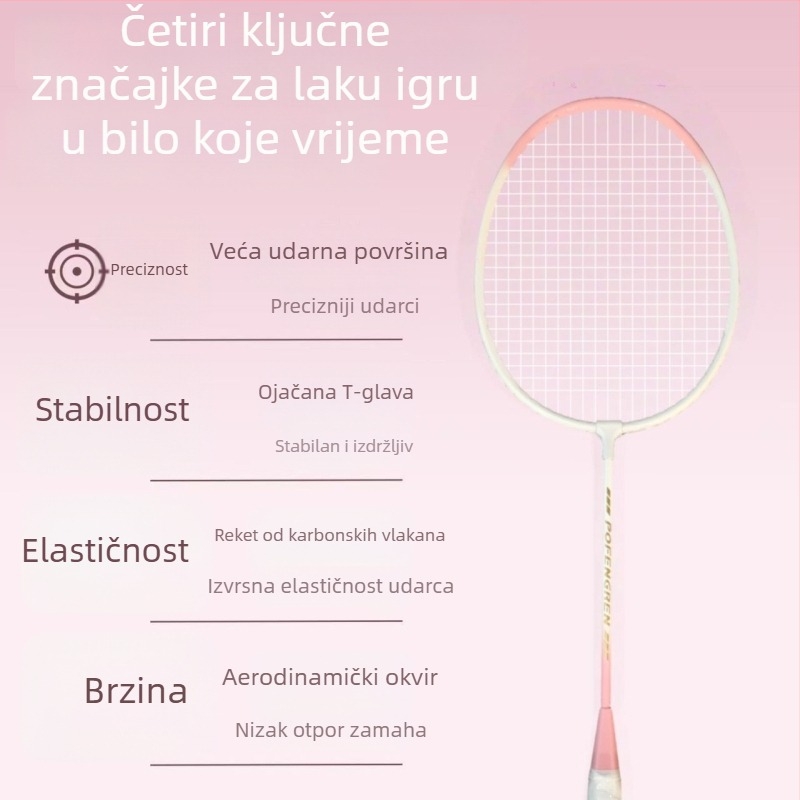 Raketa za badminton u makaron bojama za početnike, čvrst okvir od legure s visokom elastičnošću za ofenzivnu i defensivnu igru