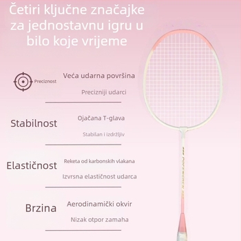 Raketa za badminton, model 7, boja Aurora Macaron, za početnike, čvrst legirani okvir, visoka elastičnost, napad i obrana u jednome.