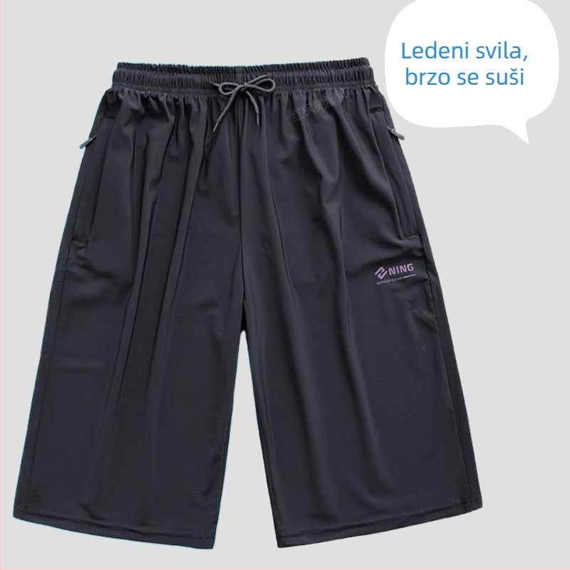 Ljetne muške šorceve od ice-silk s brzim sušenjem, sportske, elastične, ultra tanke, dužina do 3/4, prozračne i udobne