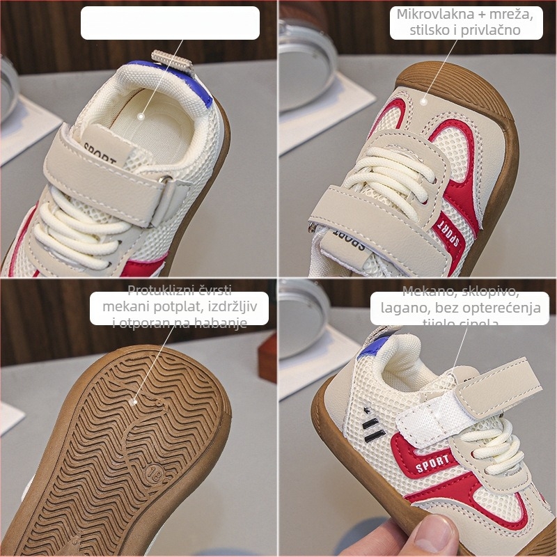 Prozračne mrežaste cipele za bebe i malu djecu, proljeće‑ljeto, niski gornji dio s Velcro zatvaračem, unisex, protuklizne, otporne na habanje, uzorak crtić, za dob 12–36 mjeseci i 24–48 mjeseci