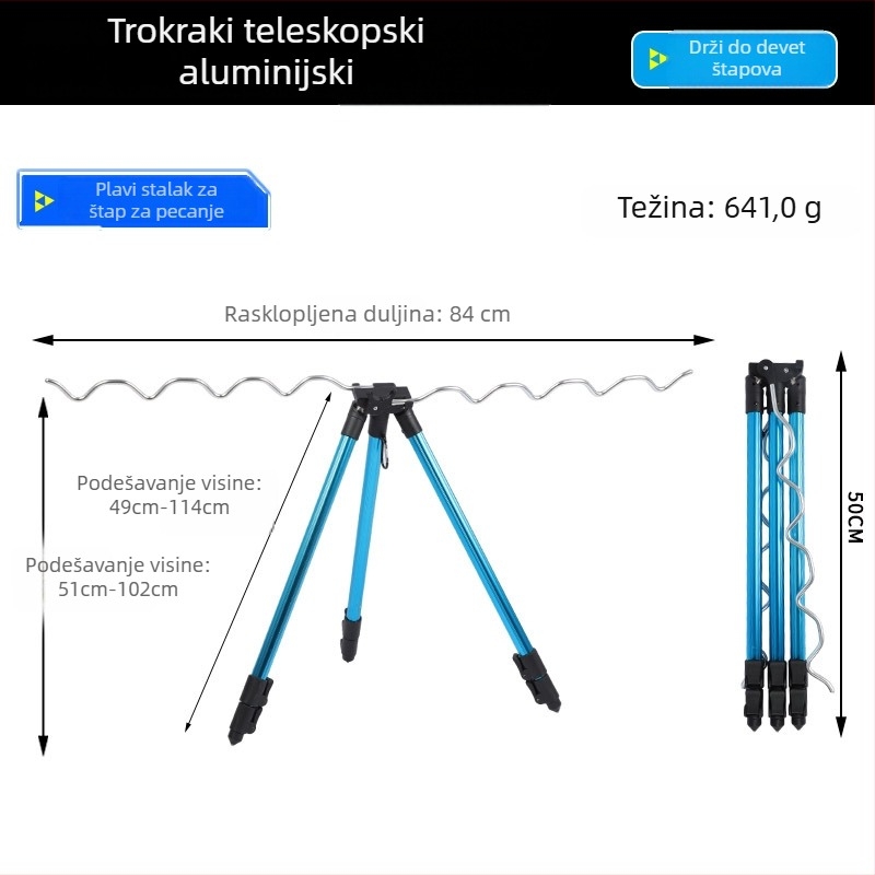 Teleskopski držač štapova s ugradbenim zemljanim postoljem, aluminijska legura, višenamjenski stalak za morski ribolov