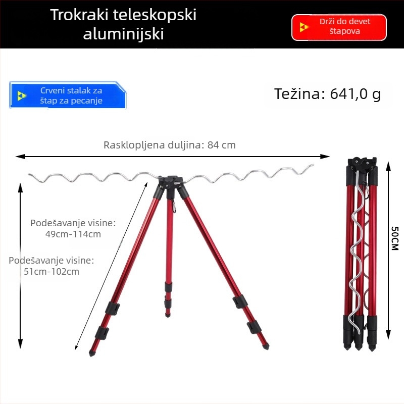 Teleskopski držač štapova s ugradbenim zemljanim postoljem, aluminijska legura, višenamjenski stalak za morski ribolov