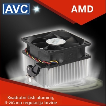 AVC CPU ventilator za AMD, bakreno jezgro, 4-pin tiši PWM ventilator