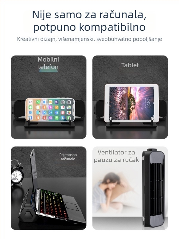 Novi turbo hladnjak za prijenosno računalo s univerzalnim stalkom za notebook, tablet i telefon