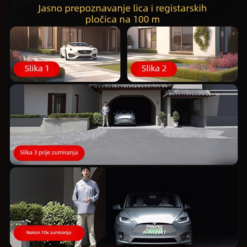 HD sustav kućnog nadzora s bežičnim kamerama za unutrašnje i vanjske prostore, zaslon s tri zaslona, 360° noćna vizija i pristup putem mobilnog