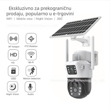 Solarna PTZ kamera s dvostrukim objektivom i loptastim zglobom za nadzor, bežični Wi‑Fi 4G