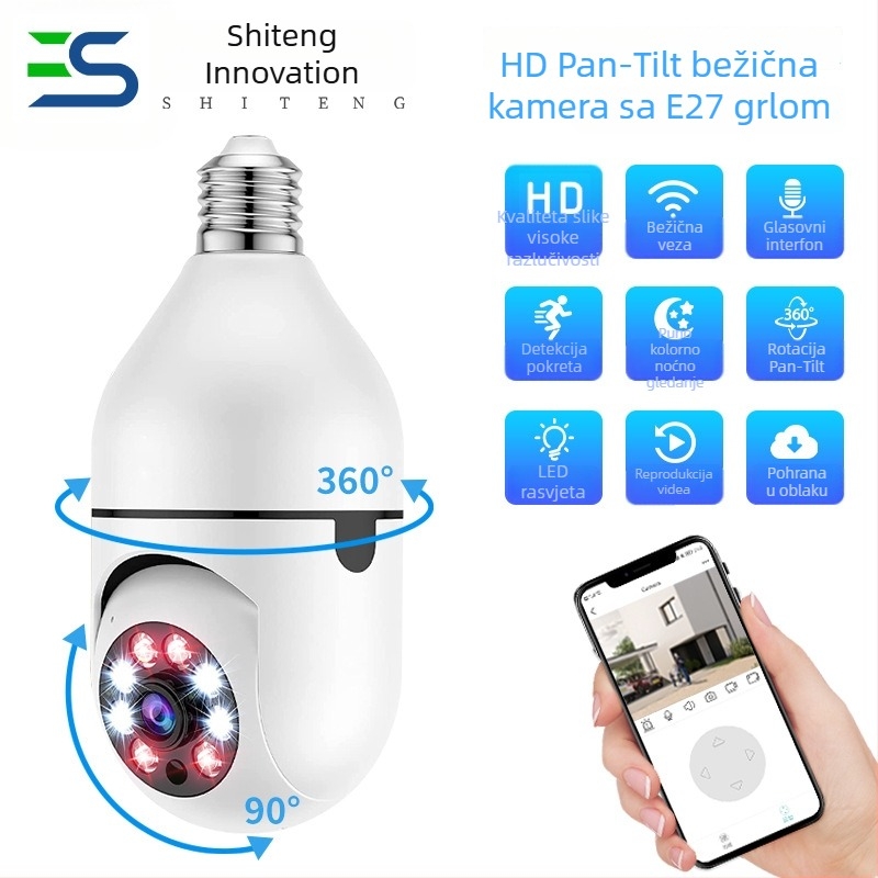 E27 kamera u žarulji, HD, puni boja, dvostruko osvjetljenje, Wi-Fi noćni vid, sigurnosna kamera A6