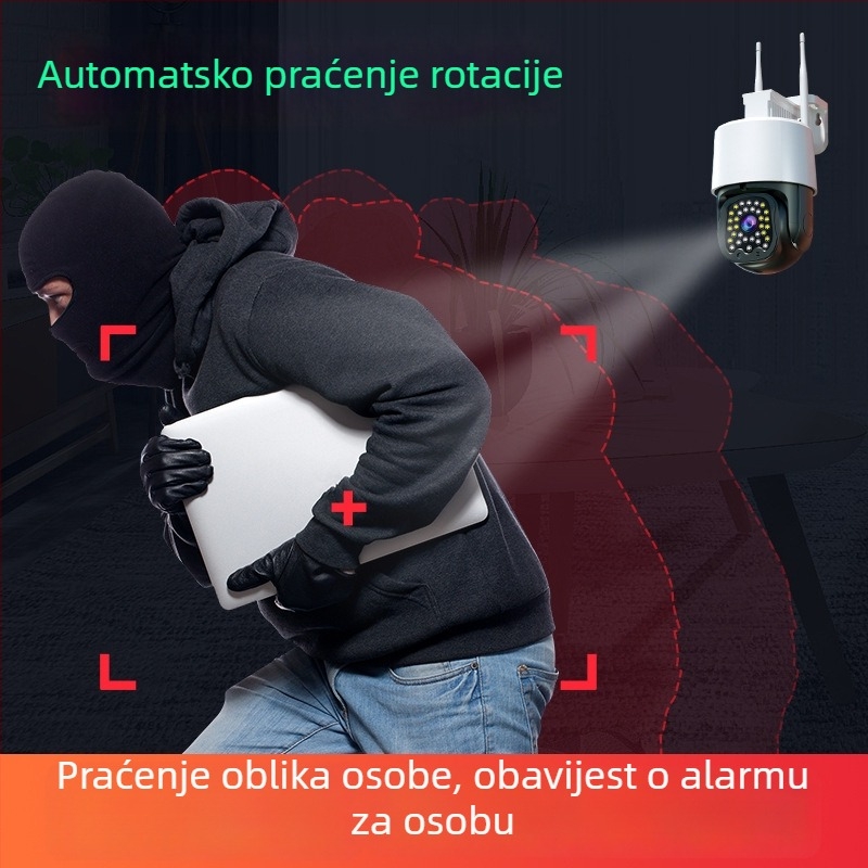 HD vanjska PTZ sigurnosna kamera s 360° panoramskim prikazom, noćno snimanje u boji, 4G i Wi‑Fi bežični nadzor