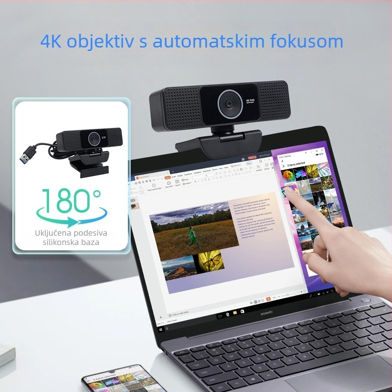 USB kamera za računalo s ugrađenim mikrofonom, automatsko fokusiranje, 4K 3840x2160 pri 30fps, bez upravljačkih programa, plug-and-play, OEM prilagodba