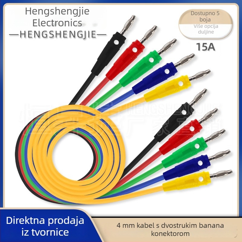 Testni kabel za DC napajanje s dvostrukim 4 mm banana konektorima, muško-muški, 15 A, 1000 V, višekratna upotreba