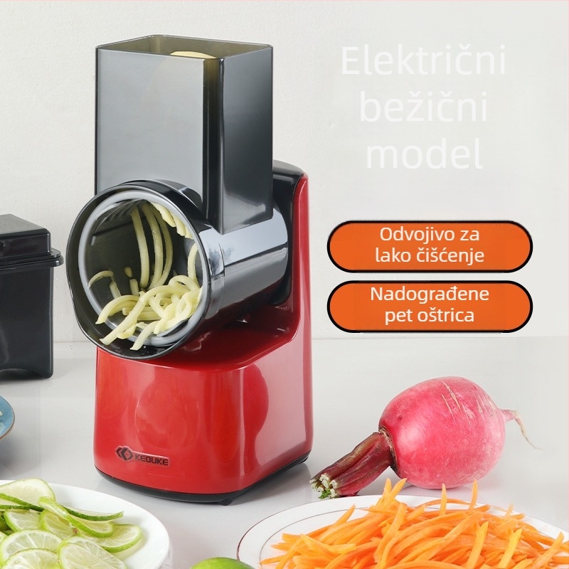 Keouke električni višenamjenski kuhinjski rezač za povrće s valjkastim naribom i rezačem za krumpire