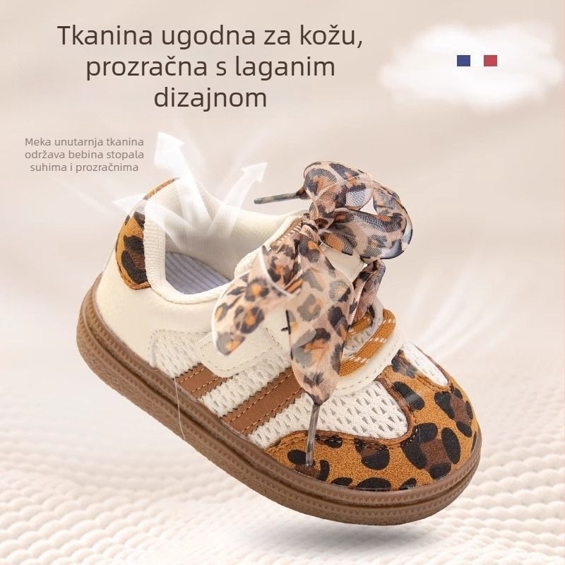 Tenisice za djevojčice s mekim potplatom, leopard uzorak, prozračni gornji dio od mrežice, Velcro kopčanje, niski kroj, za proljeće i jesen