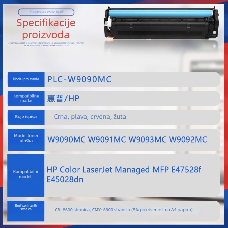 Kartuša tonera W9090MC za HP Color LaserJet E45028DN i E47528F, s tonerskim čipom