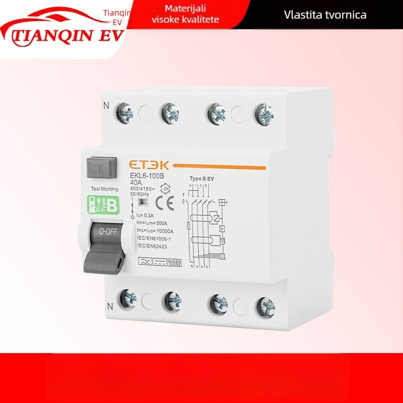 Prekidač zaštite od curenja za stanicu za punjenje električnih vozila, 4P, 40A, 30mA, 10kA