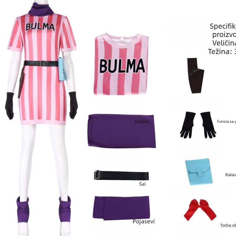 Bulma iz Dragon Ball - prugasta cosplay haljina za anime konvenciju