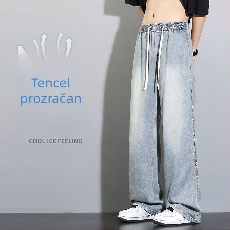 Muške traperice od denima s Lyocellom - ljetne, vintage stil, udobna kroj, široke nogavice i ravni kroj, elastične