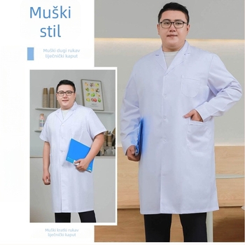 Unisex bijeli liječnički kaput XXL, dugi rukavi, slobodan kroj, pamuk-poliester tkanina