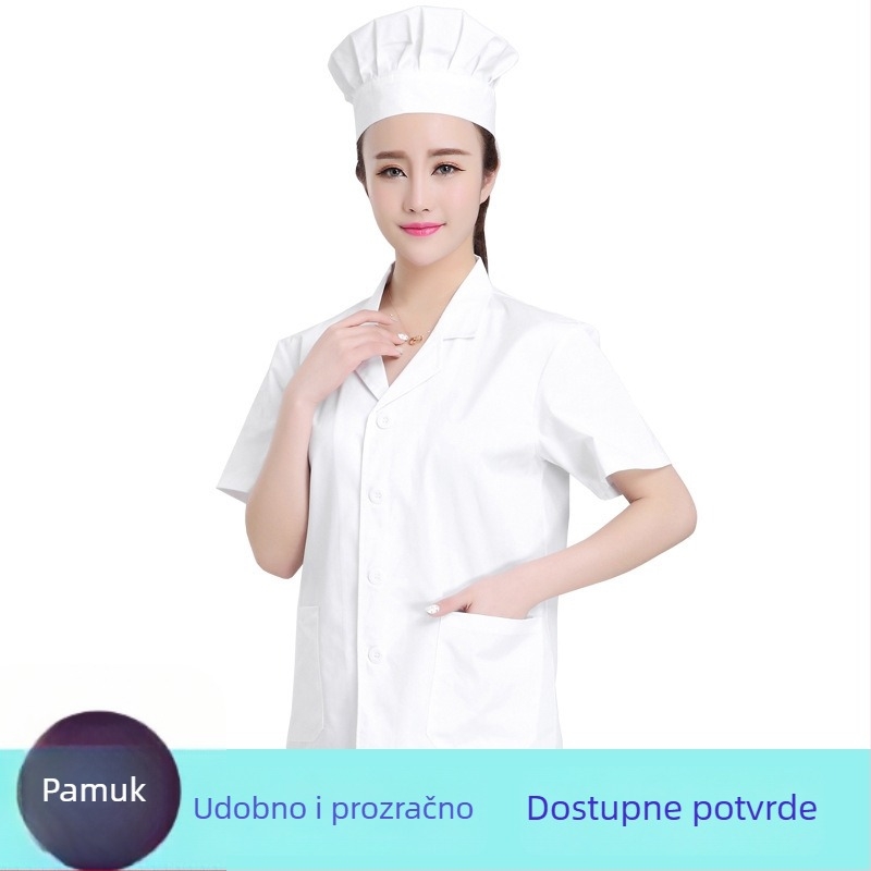 Ljetna bijela kuharska uniforma za osoblje školske kantine, kratki rukav, unisex