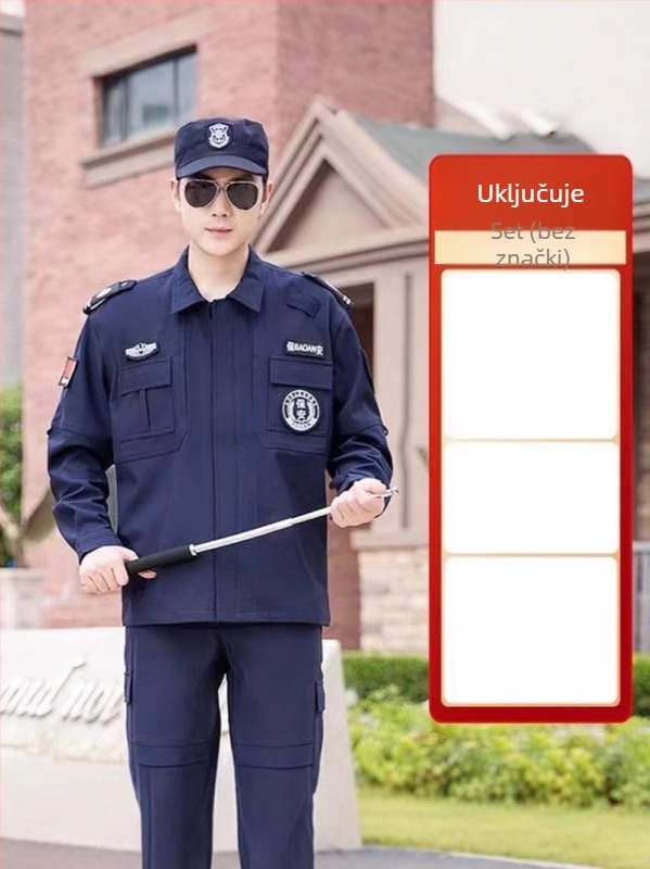 Tamnoplavi sigurnosni radni set, unisex, dugi rukavi, poliester koji odvodi vlagu, brzo se suši, za proljeće-jesen i jesensko-zimu.