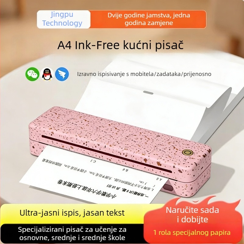Bluetooth prenosni A4 termalni pisač, bez tinte, kompaktan za učenike za ispis bilježaka o ispravkama