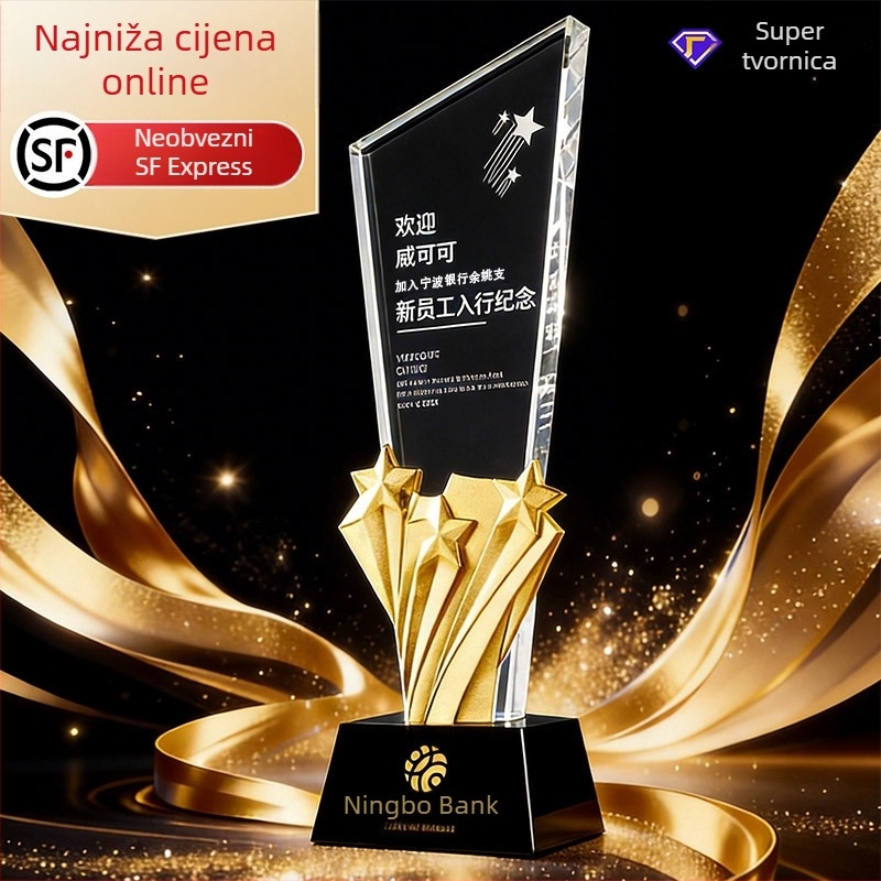 Prilagođeni luksuzni kristalni trofej za godišnje dodjele i natjecanja; kristalne i metalne trofeje u malim serijama.