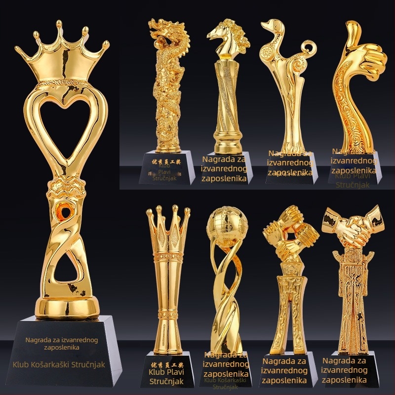 Kristalno-smolni trofej s metalnom kronom – za natjecanja, godišnje sastanke tvrtke i nagrade za Dan učitelja, gravirani suvenir