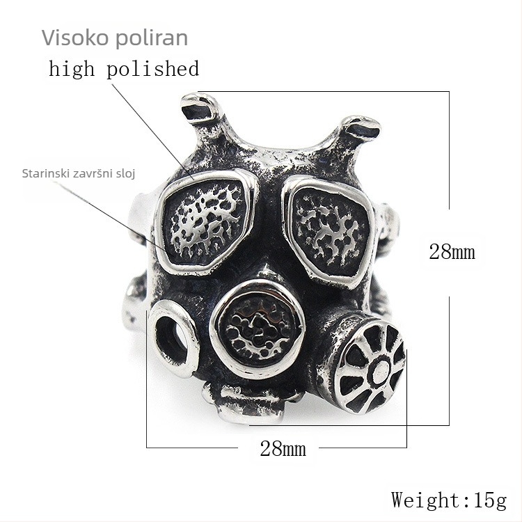 RC222 Retro muški prsten od titanij-čelika s dizajnom maske robota