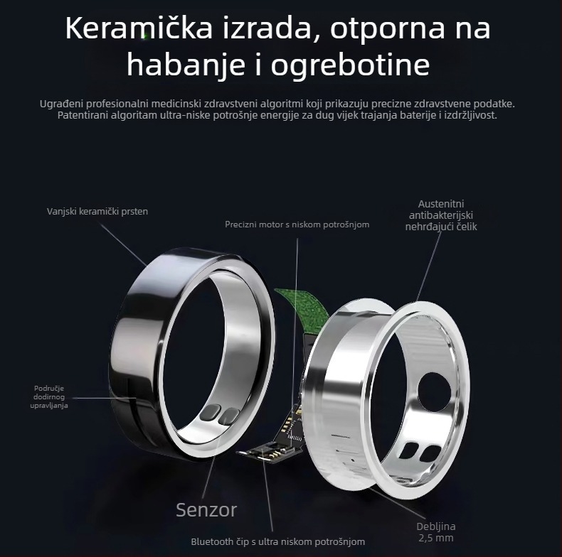R8 pametni prsten od karbonskih vlakana s praćenjem srčanog pulsa i zasićenja krvi kisikom u realnom vremenu, za sport i fotografiranje