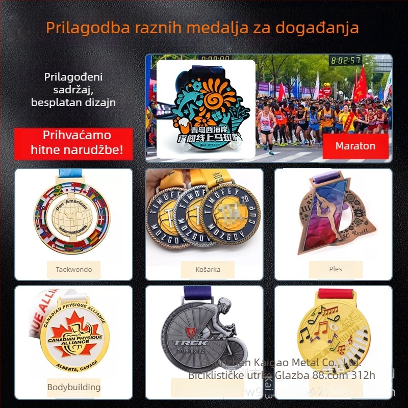 Prilagodljive metalne medalje za sportske događaje — zlatne, srebrne i brončane medalje za maraton