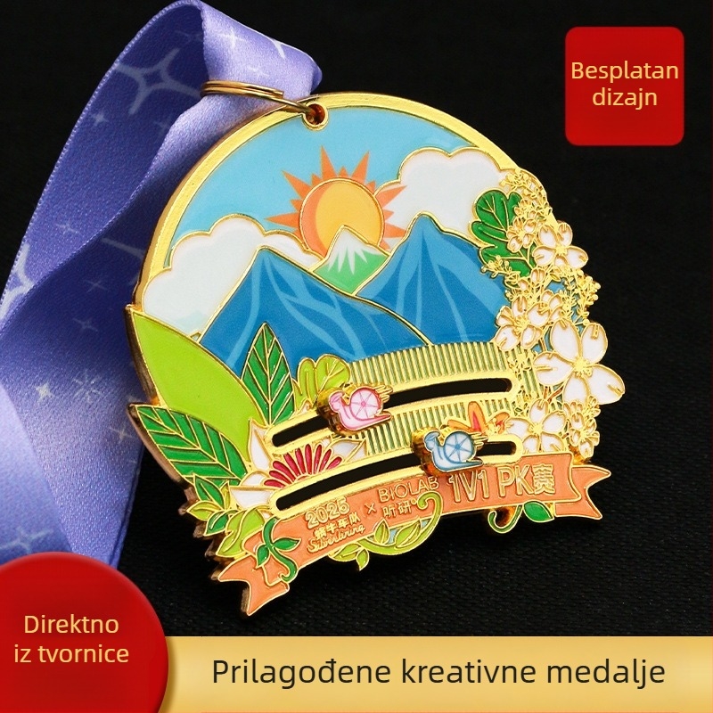 Zlato lakirani klizeći medaljon - prilagođena medalja za maraton i planinsku utrku, počasna medalja