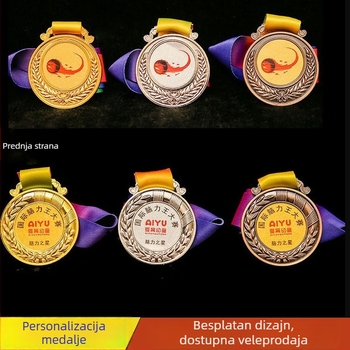 Metalna medalja za utrku s naljepnicom od zlatog folije, nagrada vrtić maratona, prilagodljiva sportska medalja