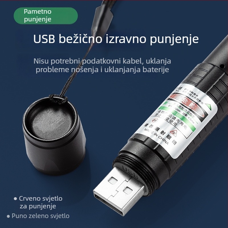 Zeleni laserski pokazivač s dugim dometom, snažna svjetlost, vanjska olovka za usmjeravanje, punjivi učiteljski pokazivač