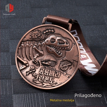Retro dinosaurska metalna medalja po mjeri – za maraton, školske sportske događaje, međunarodna natjecanja u trčanju i biciklizmu