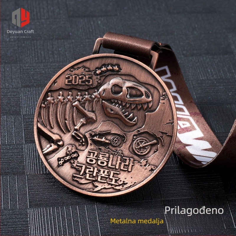 Retro dinosaurska metalna medalja po mjeri – za maraton, školske sportske događaje, međunarodna natjecanja u trčanju i biciklizmu