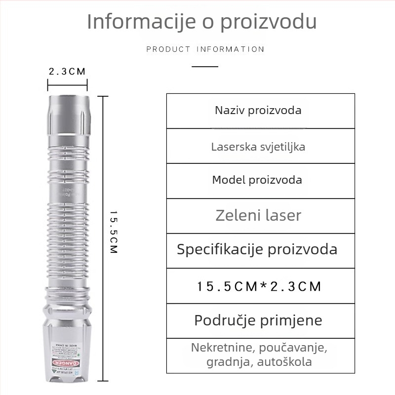Laser pokazivač i svjetiljka s crvenim i zelenim laserom, dugi domet, infracrveni režim, kućište od aluminijske legure