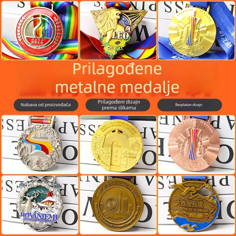Prilagođena medalja za maratonske događaje – metalna medalja s elektroplakiranom završnom obradom i mogućnošću ispisa logotipa