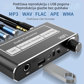 Bluetooth prijemnik i zvučni pojačivač s daljinskim upravljačem, prijelaz s žičanog na bežični zvuk, reprodukcija s USB flash pogonom i mikrofonom