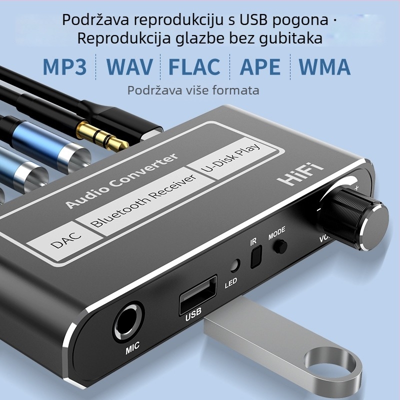 Bluetooth prijemnik i zvučni pojačivač s daljinskim upravljačem, prijelaz s žičanog na bežični zvuk, reprodukcija s USB flash pogonom i mikrofonom