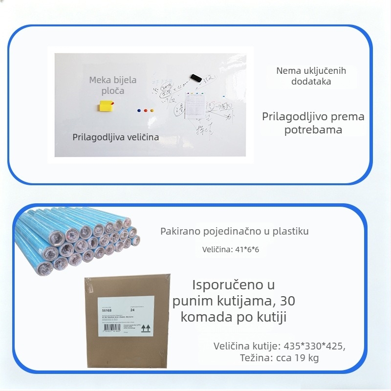 Magnetska meka ploča, samoljepljiva zidna ploča za ured, nastavu i dom – zapisiva i brisiva, PET panel, širine 40/60/90/100/120 cm