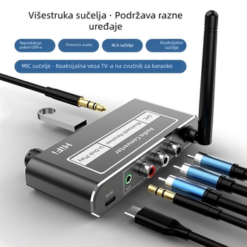 Bluetooth 5.2 prijemnik, koaksijalni pretvarač na AUX 3,5 mm, s daljinskim upravljačem, podrška USB flash diska i karaoke mikrofona, model D200