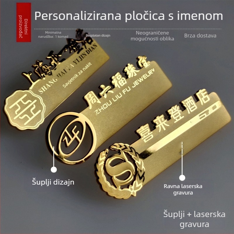 Nerđajuća čelična značka za ime s umetkom za karticu, izrađena od aluminijskog legura