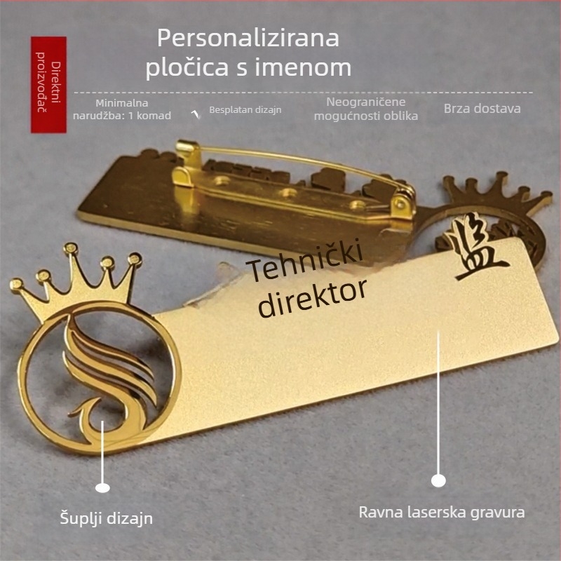 Nerđajuća čelična značka za ime s umetkom za karticu, izrađena od aluminijskog legura