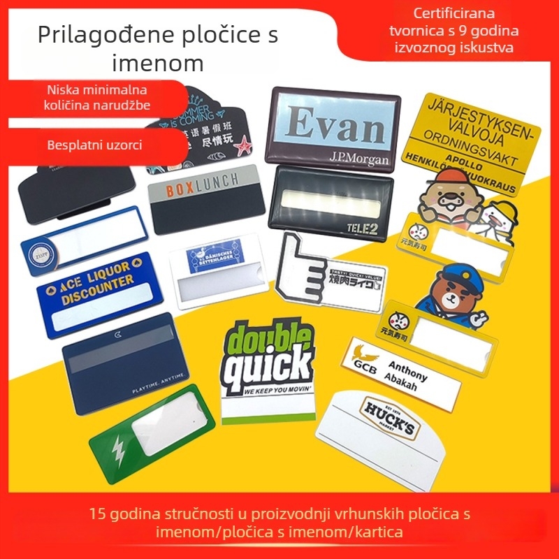 Epoksidni vodootporni odznak s iglom i magnetom, plastična stražnja pločica, akrilni natpis s imenom, prilagodljiva radna značka s izmjenjivim dizajnom