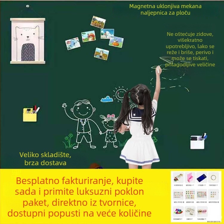 Magnetska ploča za zid – uklonjiva, jednostrana površina za ured, nastavu i obuku; dječje crtanje (crna/siva/zelena)